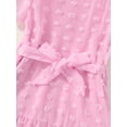 thumbnail image 4 of Little Girls Clothes Jacquard Flower Round Neck Short Sleeve Dress with Belt Fall Winter Big Kids Clothes, 4 of 5