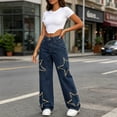 thumbnail image 5 of JOANKDMI Baggy Jeans for Women Y2K Streetwear High Waisted Wide Leg Denim Pants Distressed Star Patchwork Vintage Casual Loose Fit Trousers Fashion Aesthetic, 5 of 8