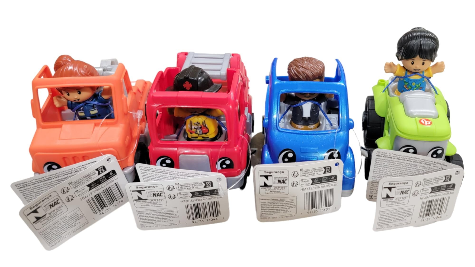 Fisher-Price Little People Vehicles and Figure Bundle with Fire Truck, Tractor, Electric Car and Toy Truck Pack of 4