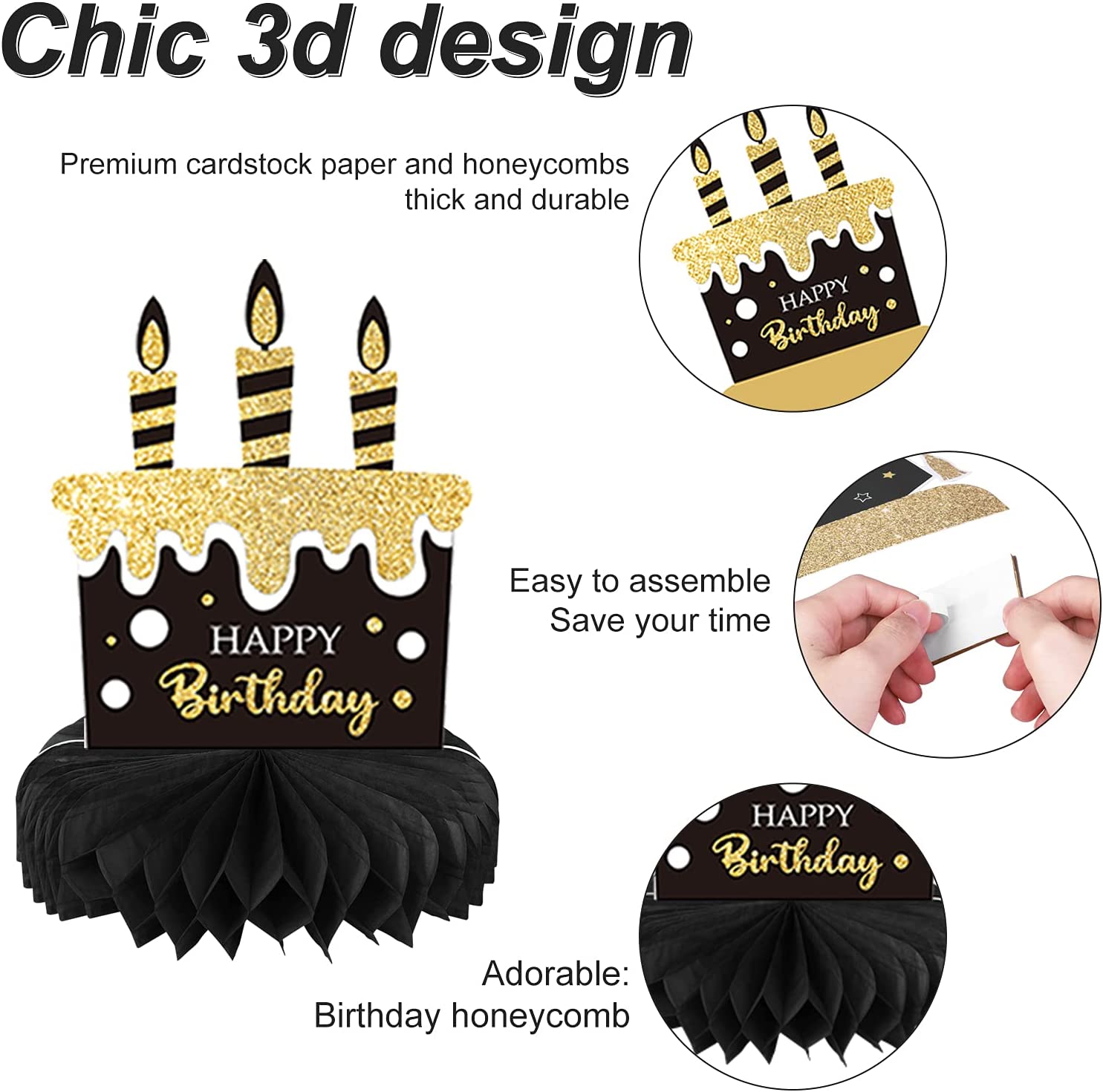9-Piece Black and Gold 50th Birthday Honeycomb Centerpieces photo 2