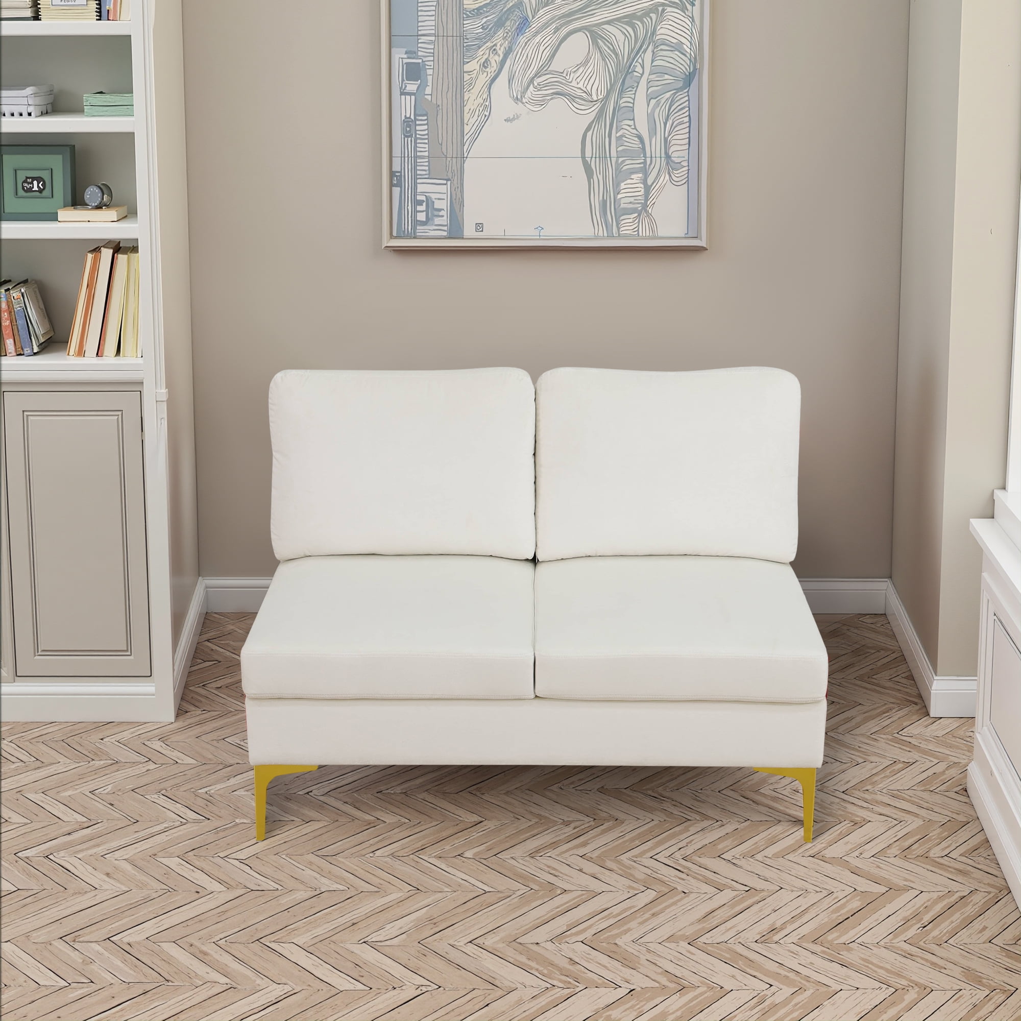 MAYEERTY Off-white Fluffy Fabric U-shaped 3-Piece Living Room Sofa set