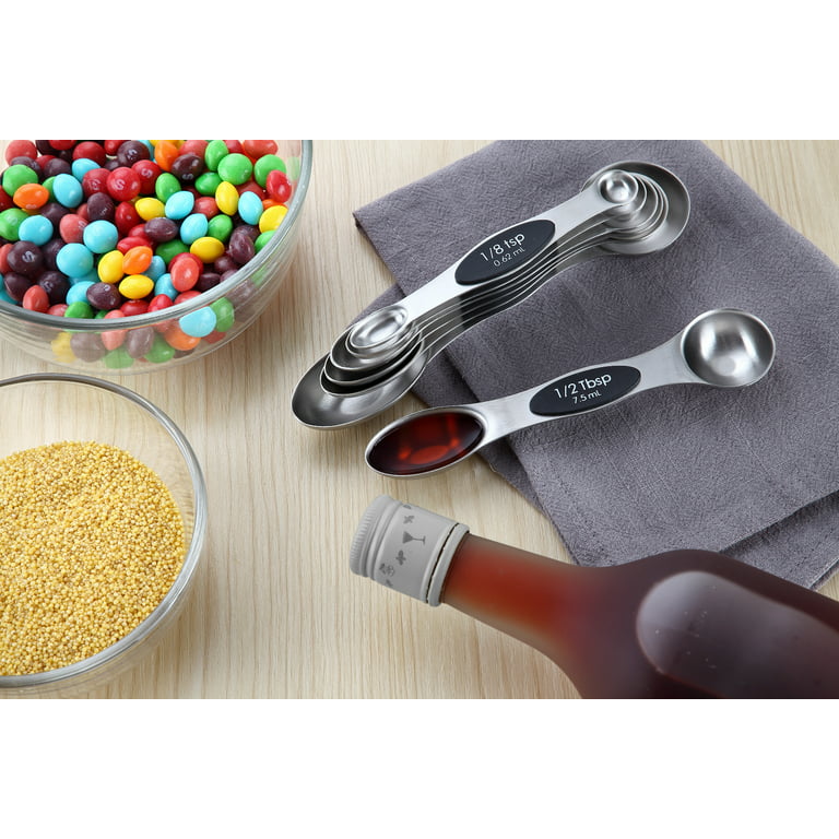 Spring Chef Magnetic Measuring Spoons Set, Dual Sided, Stainless Steel, Fits in Spice Jars, Set of 8