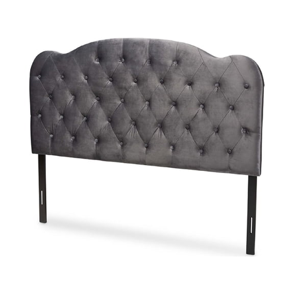 Baxton Studio Clovis Modern and Contemporary Grey Velvet Fabric Upholstered Queen Size Headboard,Wholesale Interiors