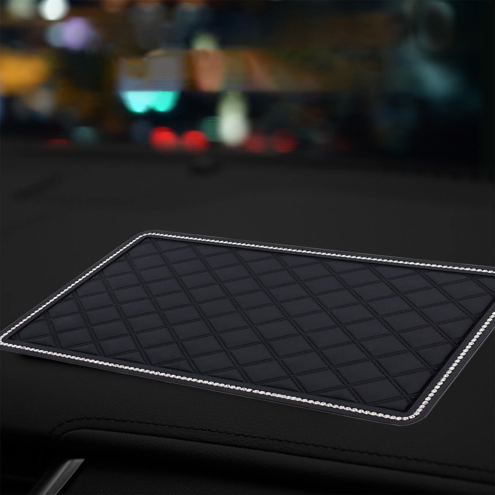 Anti-Slip Car Dashboard Mat With Rhinestones - Phone Holder Pad, Universal Dash Tray Organizer (Diamond)