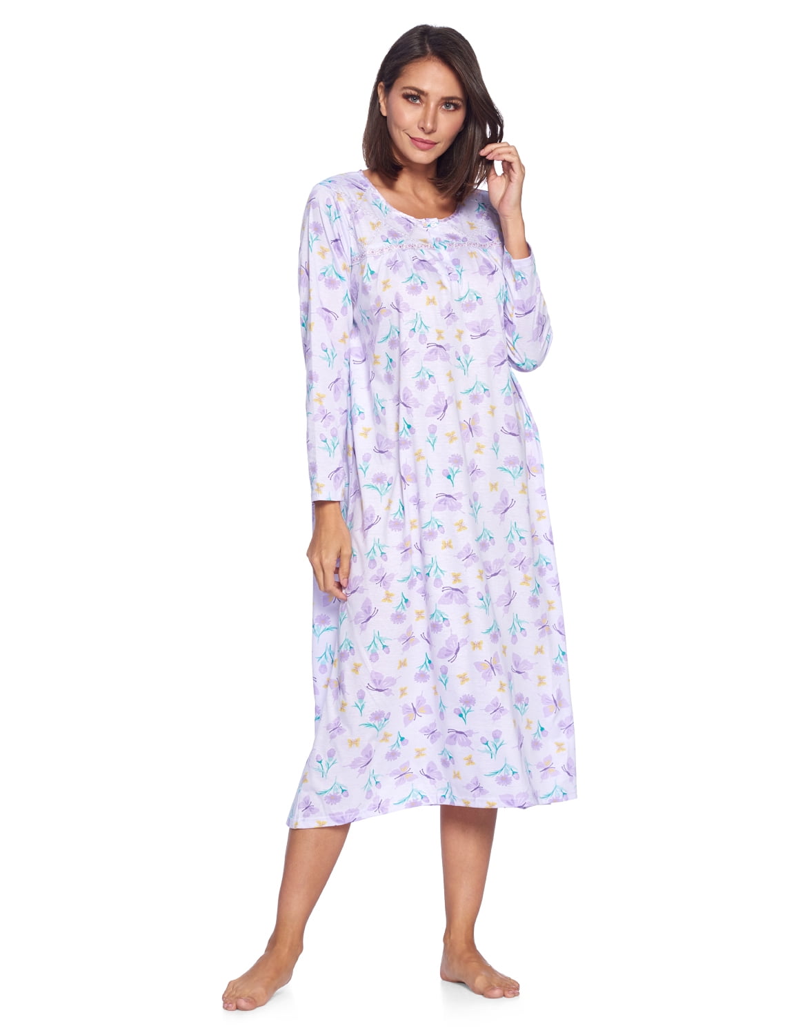 Casual Nights Women's Long Floral & Lace Henley Nightgown - Walmart.com
