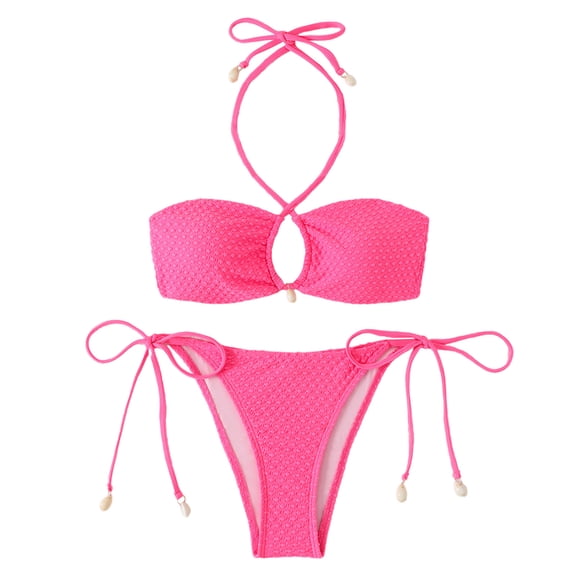 TIHLMK Women's Halter Bikini Set with Cutout Front & Side Ties High Waisted Push Up Two Piece Swimsuit Drawstring Fit