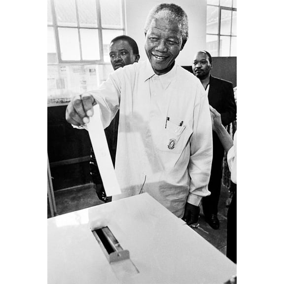 24x36 gallery poster, Nelson Mandela casting his vote in the 1994 election