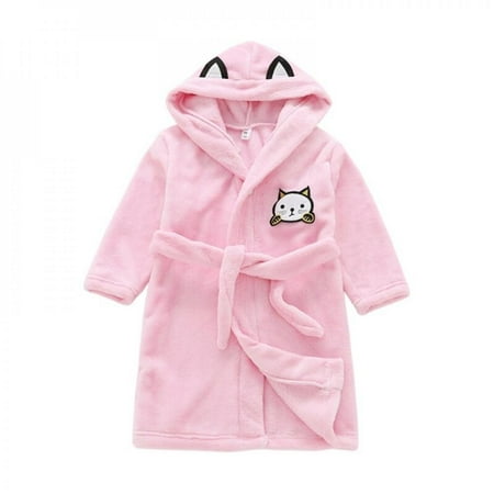 

Feiona-Kids Bathrobe Cartoon Hooded Robe Warm Soft Plush Sleepwear Housecoat Bathrobe