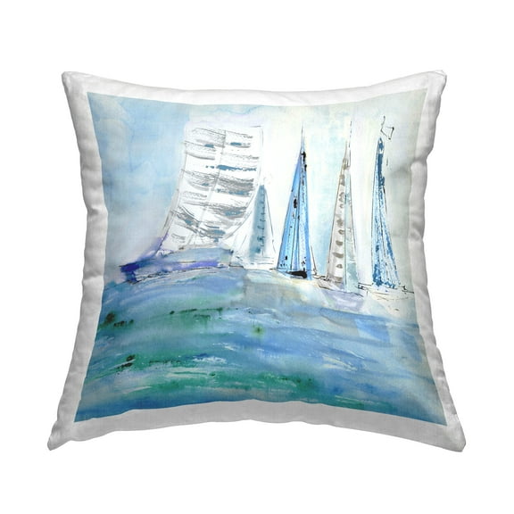 Stupell Industries Maritime Outlined Sailboats 18" x 18" Transportation Print Polyester Throw Pillow, Zip Closure 1 Count