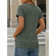 thumbnail image 3 of Womens Tops Knitted Short Sleeve T-Shirt Crew Neck Ribbed Tee Dressy Work Tunic Tops (Green M), 3 of 7
