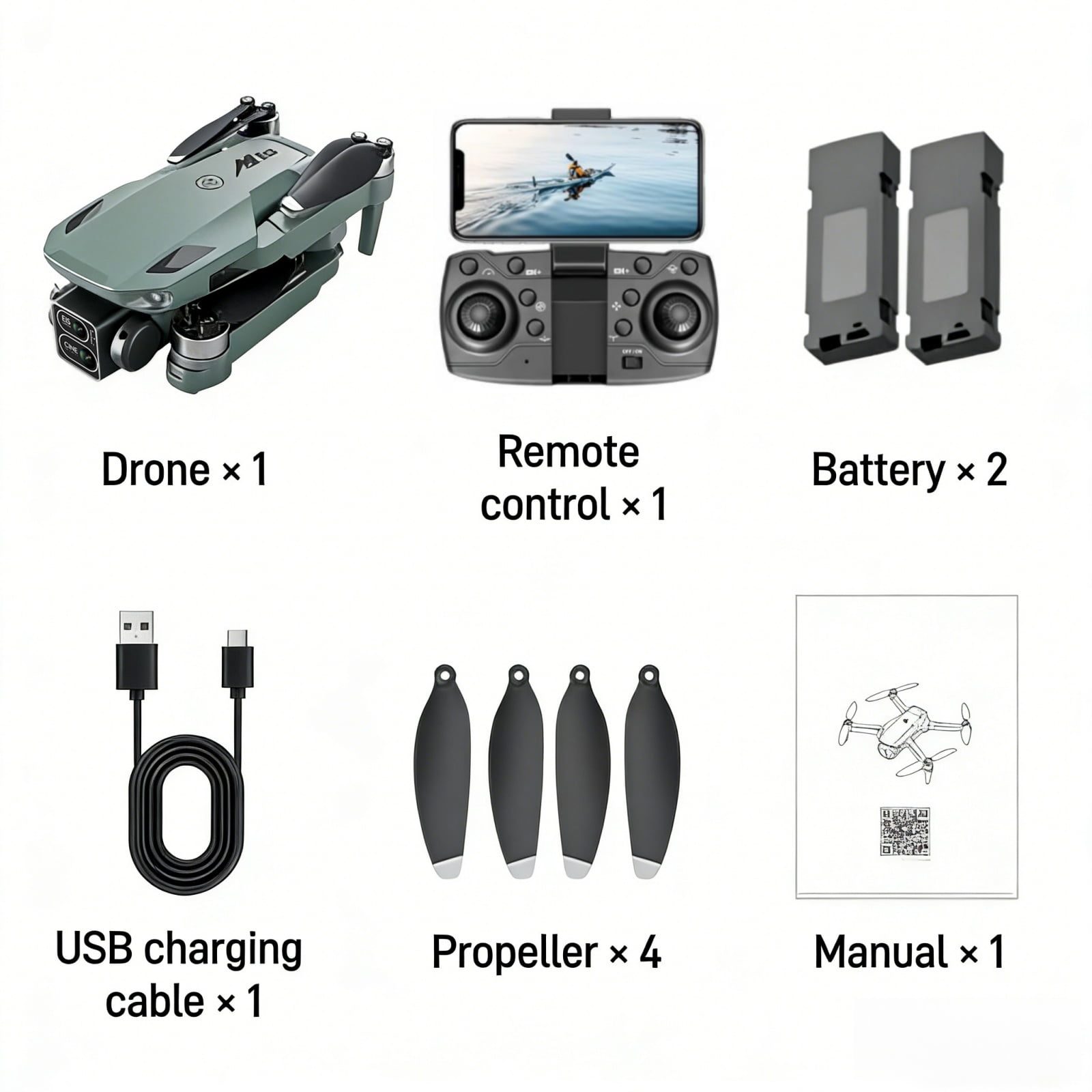 Foldable Dual-Camera Drone with Brushless Motor, Optical Flow Positioning, 4K HD FPV, Long Flight Time with 2 Batteries, Remote Control – Army Green.