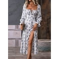 thumbnail image 4 of Womens Casual Square Neck Long Sleeve Boho Floral Midi Dress Print Side Split Dresses White XL, 4 of 8