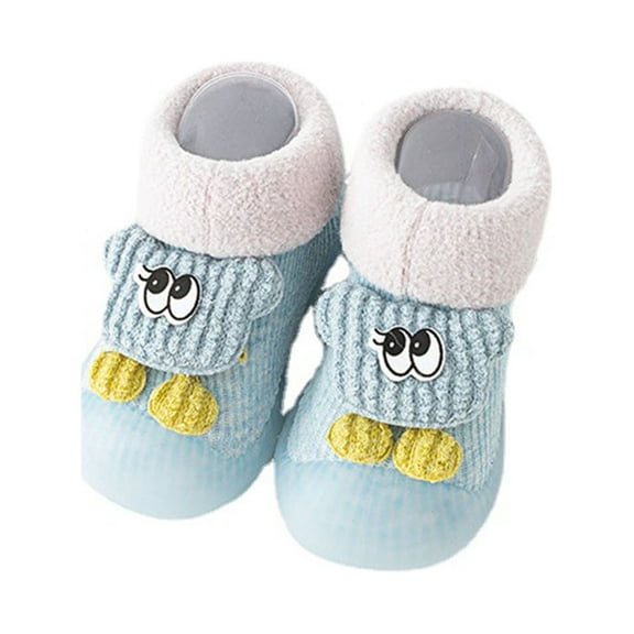 Xfvqtps Boys and Girls Socks Shoes Animal Cartoon Cute Keep Warm Non Slip Soft Sole First Walking Shoes Autumn and Winter Baby Plus Velvet Thick Floor Shoes Light Blue
