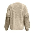 thumbnail image 4 of Women's Chunky Cable Knit Sweater Oversized Crewneck Long Sleeve Pullover (Beige, L), 4 of 4