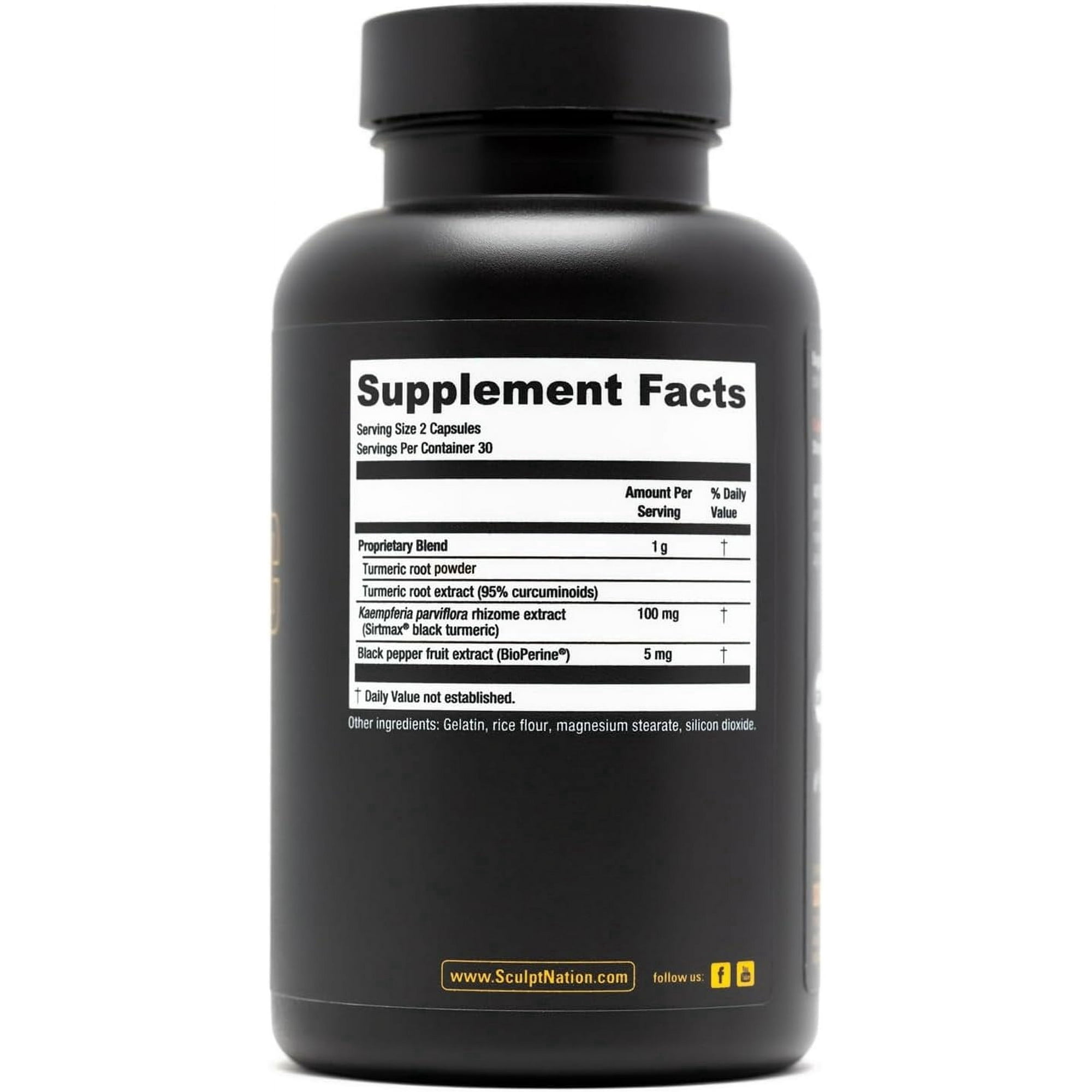 Sculpt Nation Turmeric Curcumin Herbal Supplement with Black Pepper for Joint Health 30 Count 30-Day Supply