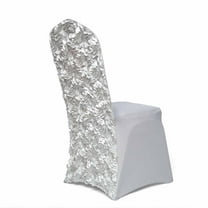 Balsa Circle 10 Silver Satin Raised Roses Spandex Stretchable Banquet Solid Chair Covers Slipcovers