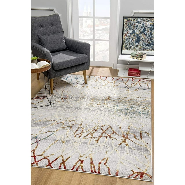 homeroots home decor 390537 7’ x 10’ Gold and Ivory Abstract Branches Area Rug