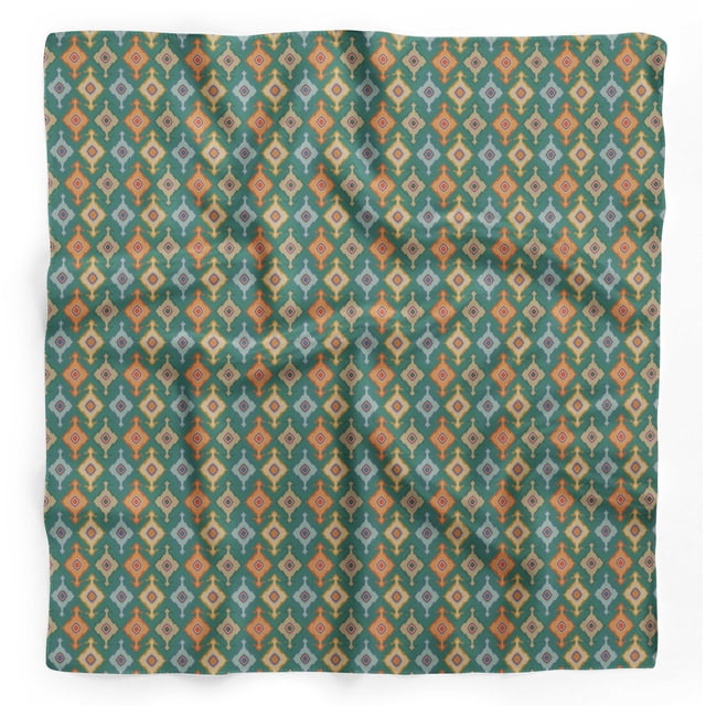 Bimba Green Diamond Ikat Pure Silk Printed Head Bandanas Summer Neck Wrap Scarf 40 x 80 Inches