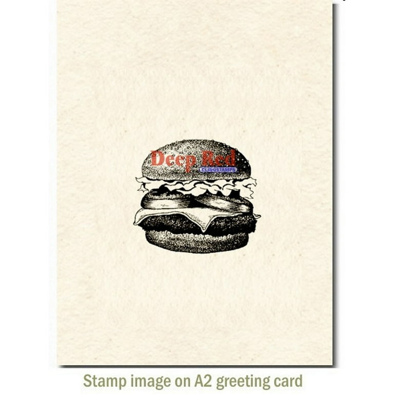 Deep Red Rubber Cling Stamp Food Cheeseburger Hamburger Sandwich