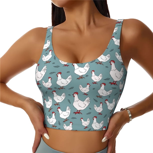 Balery Farm Birds Sujetadores deportivos con espalda cruzada para mujer, acolchados, sin costuras, de alto impacto, ideales para yoga, gimnasio, entrenamiento y fitness.-Small