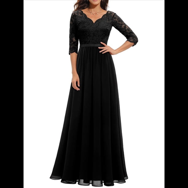 Vestido Formal para Mujer, Vestido de Madre de la Novia, 3/4, Vestido de Invitada de Boda, Vestido de Noche . Negro XL