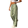 thumbnail image 5 of MYAOYI Womens High Waisted Gingham Wide Leg Trousers - Elastic Pull On Bottoms, 5 of 7