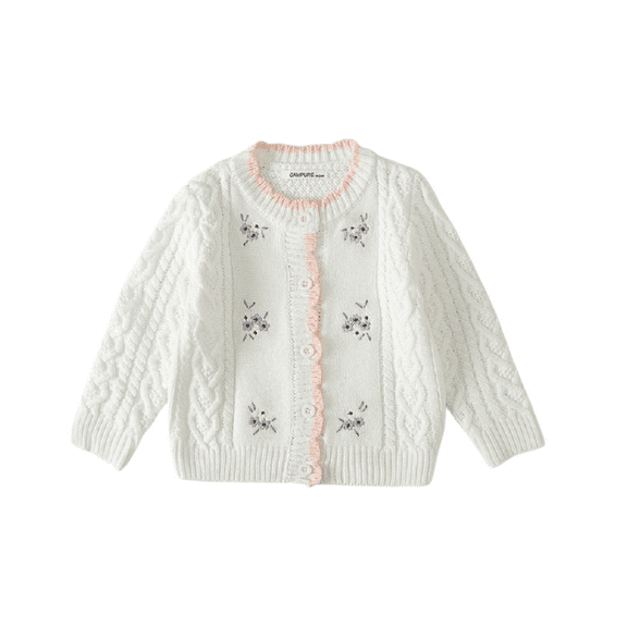 Esaierr Kids Baby Girls Cardigan Sweaters Hand-Embroidered Small Flowers Button Tops Outwear for 12M-6Y Spring Autumn Coat Jacket