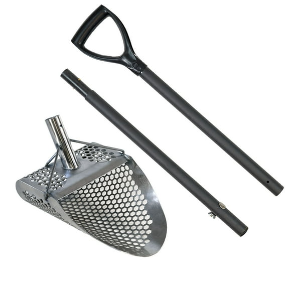 Dune Scoops Hydra 11x8 Stainless Metal Detector Sand Scoop w/ Large Hexagon Holes w/ Light & Strong Carbon Fiber Handle Universal Pole