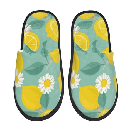 Balery Lemons Chamomile Flowers And Leaves Slient Indoor Furry Fleece Comfort House Shoes Soft Non-Slip Home Shoes Cotton slippers House Slippers-- Large