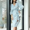 thumbnail image 5 of Lilgiuy Women's Casual V Neck Stripe Printing Lacing Long Sleeve Dress Light blue,4 Fall Dresses for 2022 Spring Winter, 5 of 5