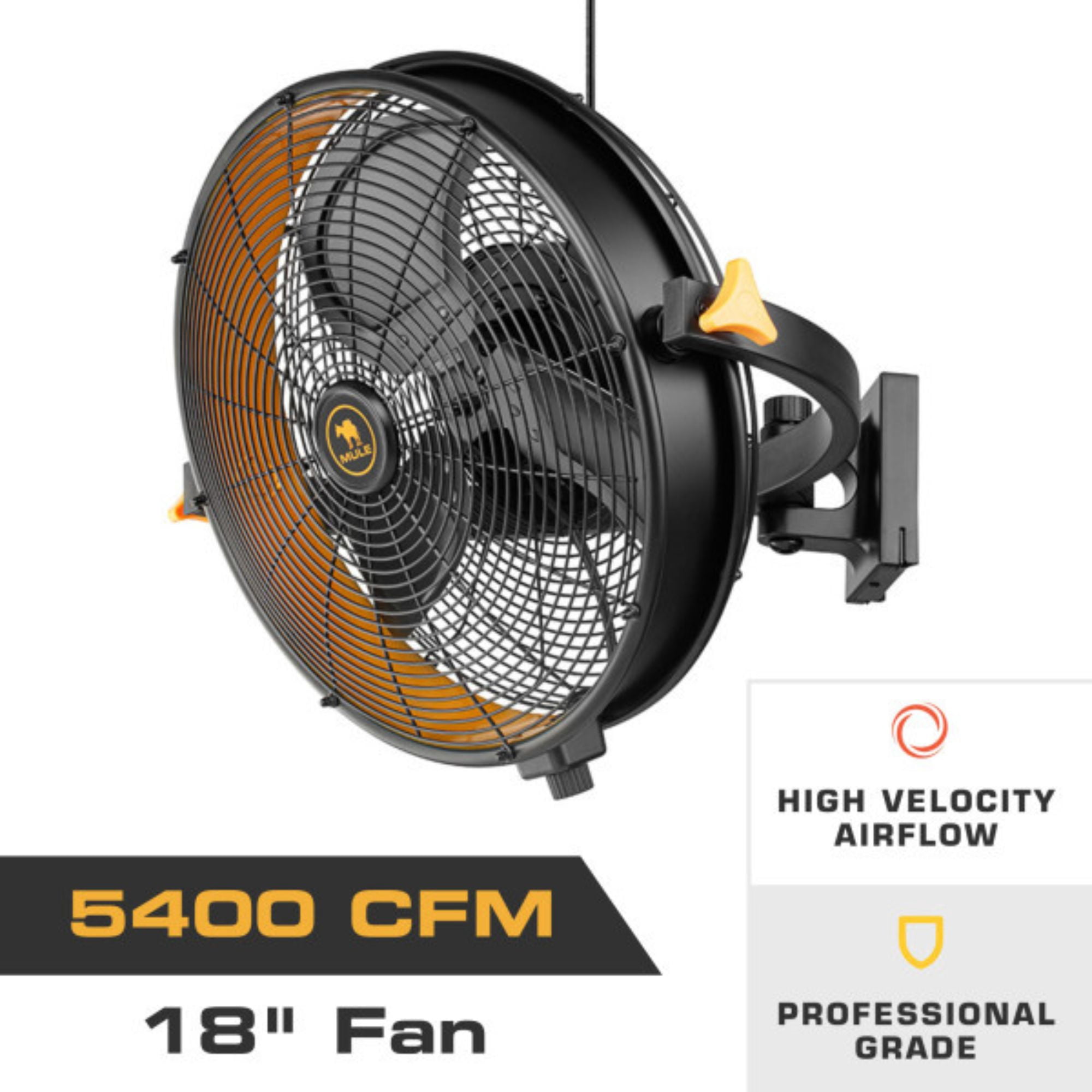 Mule 18" XL Outdoor Wall-Mounted Garage Fan, 120-Degree Swivel and 3-Speed Settings, Black
