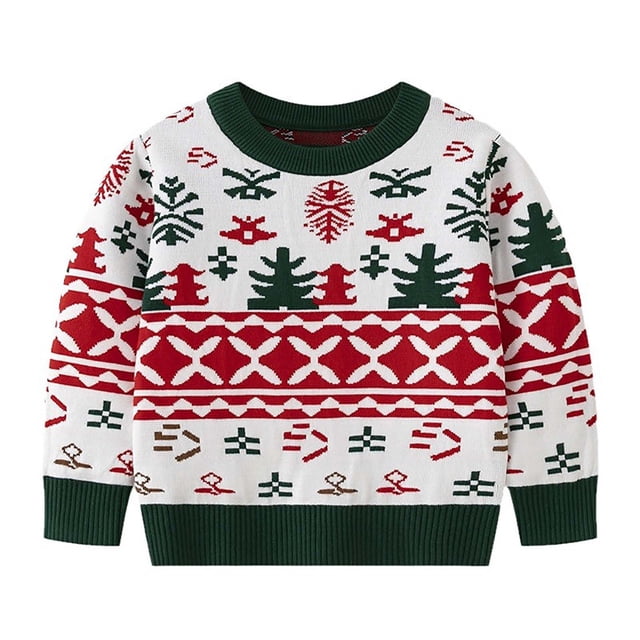 Chandails de Noël Garçons Filles Manches Longues Tricot Col Rond Chandail Enfants Chandail de Noël Laid Hauts 3-8 Ans (5 Ans, Vert)