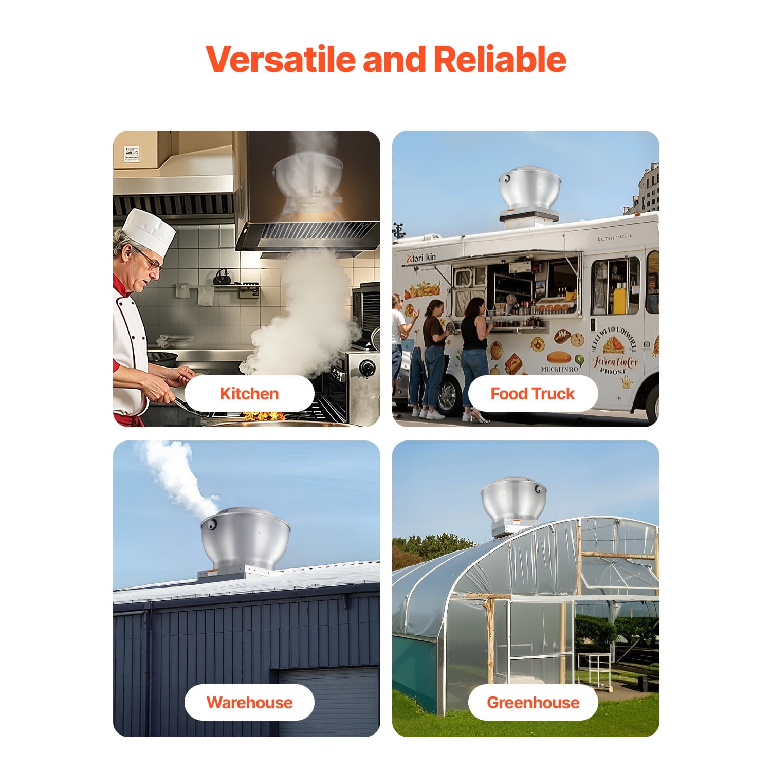 KFFKFF Commercial Kitchen Exhaust Fan, 1616 CFM Canopy Hood Ventilation System, 0.5HP 375W Direct Drive Unit for Food Trucks, Efficient and Quiet Operation, Suitable for Warehouses