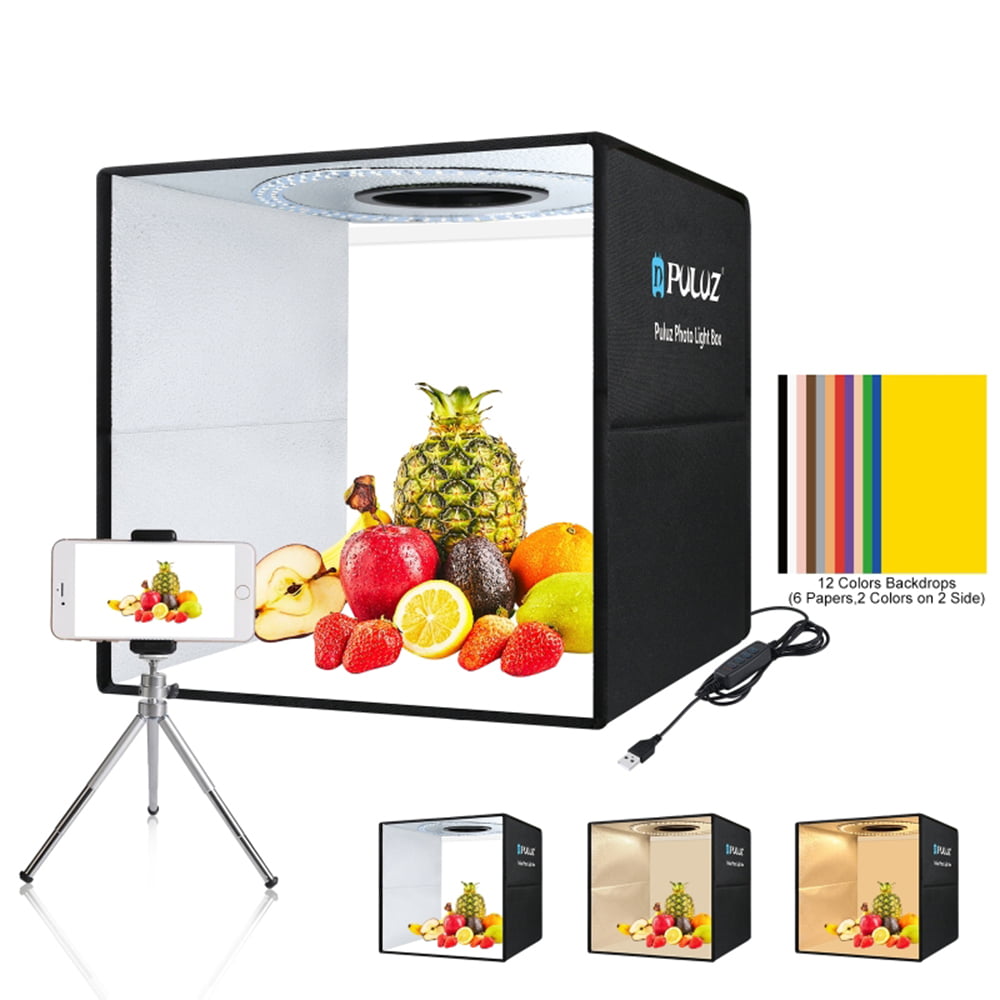 QYXINC Photo Studio Light Box with Mini Tripod，Ring Light Box with 128 LED，16x13 Shooting Tent with 6 Color Photography Backdrop，Portable Folding Photo Studio Box with White Light Warm Light