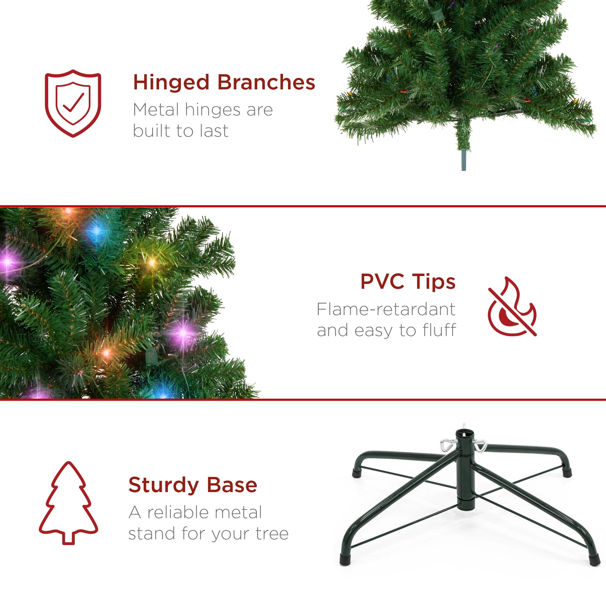 Best Choice Products 6ft Pre-Lit Spruce Hinged Artificial Christmas Tree w/ 250 Multicolored Lights, Stand