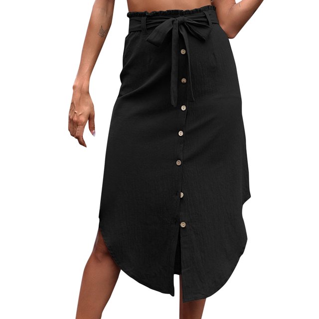 Gibobby Plisado Mini Falda De Las dobladillo con volantes y en la parte delantera con estampado floral bohemio para mujer(Negro, L)