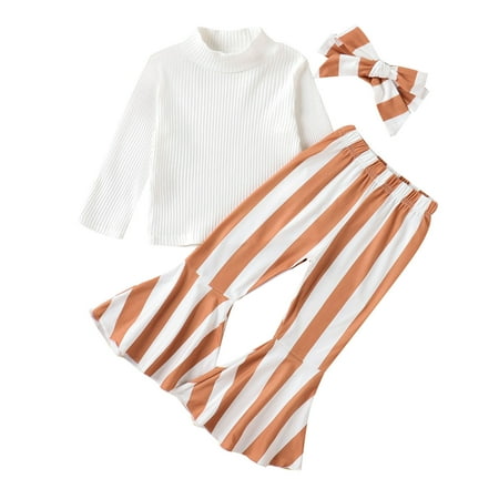 

KI-8jcuD Kid Summer Top Toddler Girls Long Sleeve Ribbed T Shirt Tops Striped Printed Bell Bottoms Pants Headbands Kids Outfits Baby Girl Clothes Elephant Baby Clothes Girl Baby Girl Baby Clothes Re