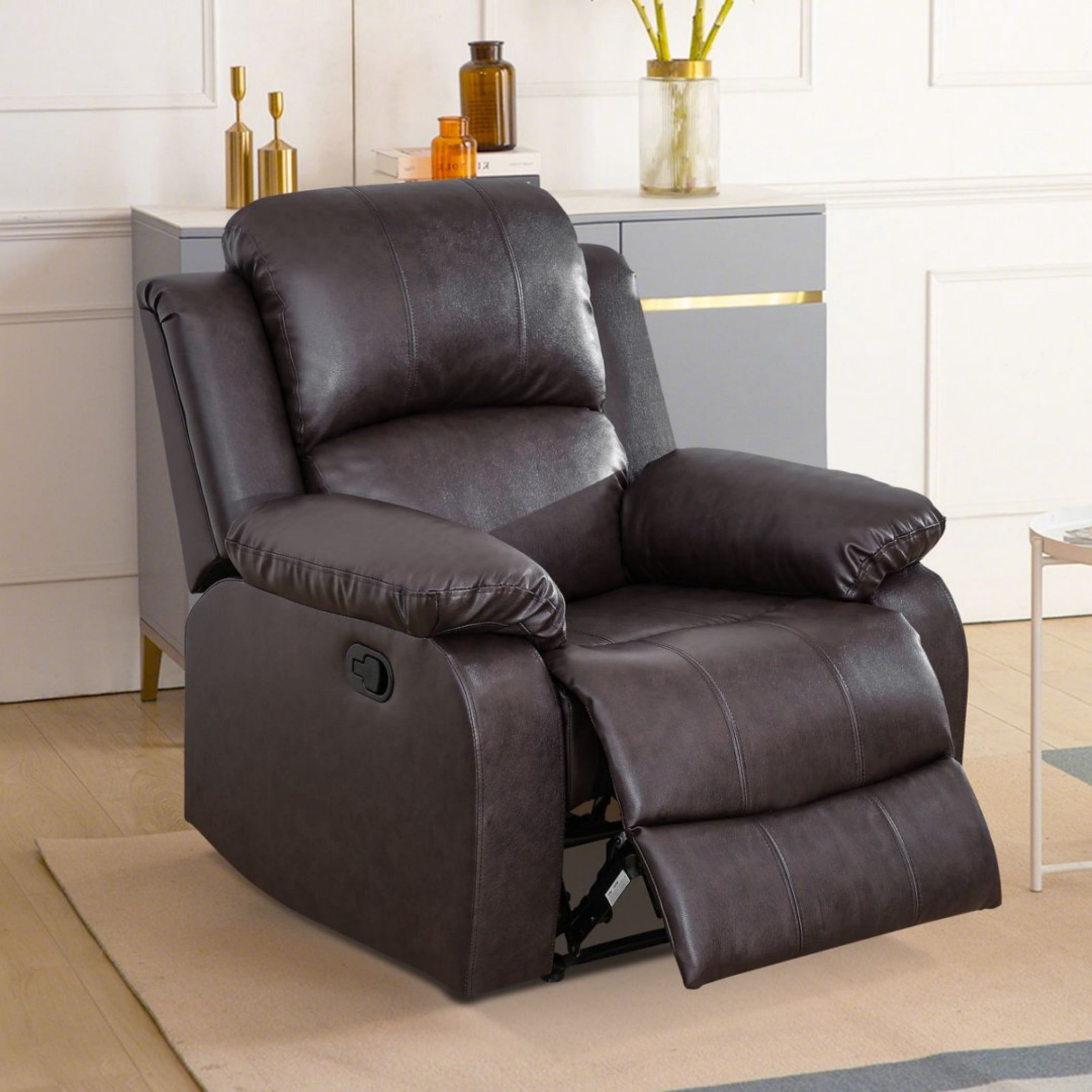 BSHTI PU Manual Recliner Chair Set of 2 – Single Sofa Recliners with Adjustable Backrest, High-Density Foam, Hardwood Frame – Comfort Lazy Chair for Living Room, Bedroom, Brown