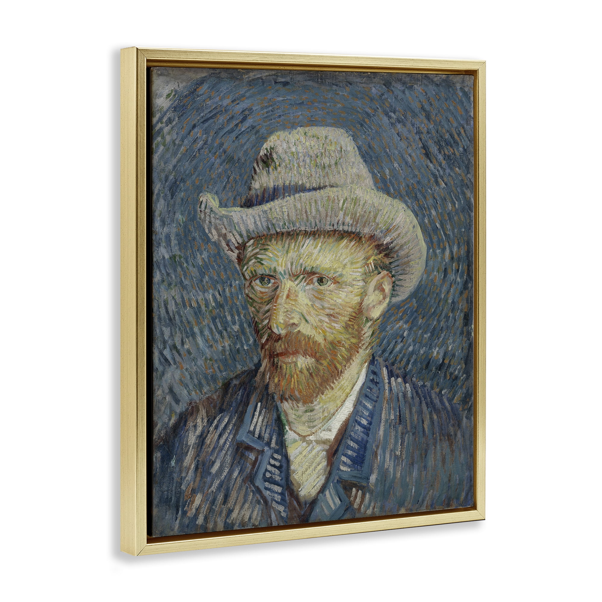 Stupell Industries Van Gogh Portrait with Hat People Painting Gold Floater Framed Canvas Art Print Wall Art, 17 x 21