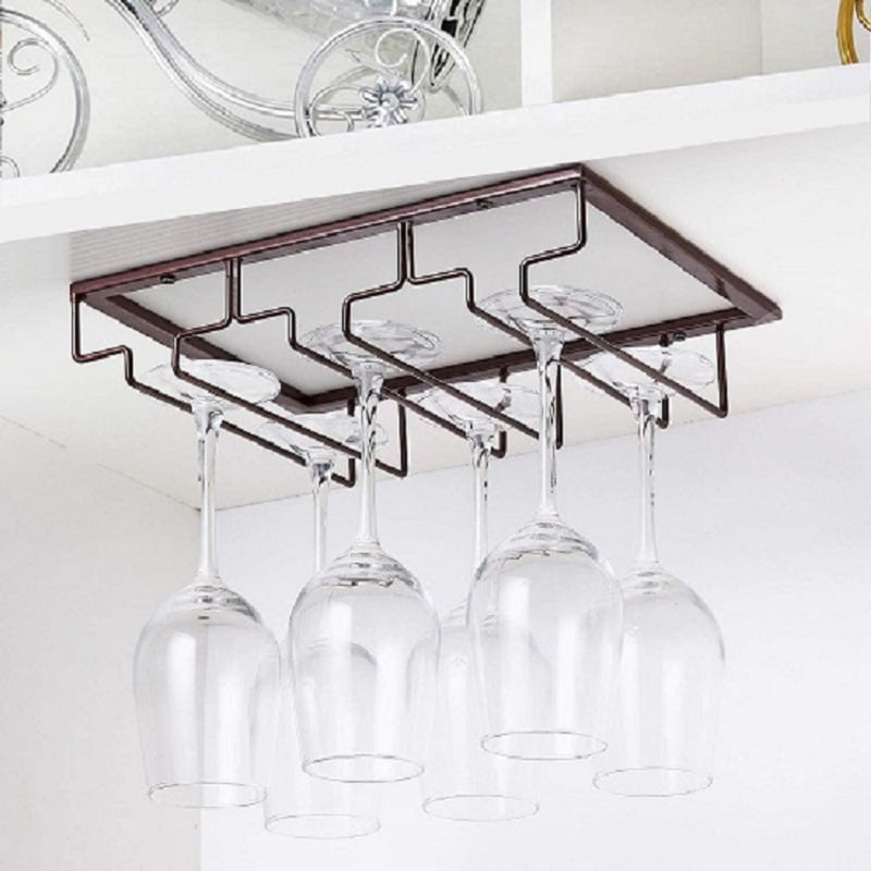 Wallniture Brix Stemware Wine Glass Rack Under Cabinet Storage Glass Hanger 30 Inches Black Set of 4 
