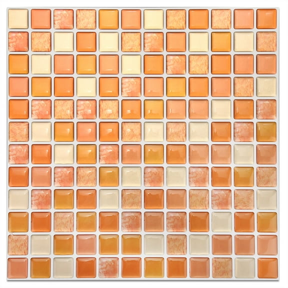 3D Mosaic Tile Stickers Wall Sticker Home Decor for Kitchen Bathroom (9.29"x9.29", Orange)
