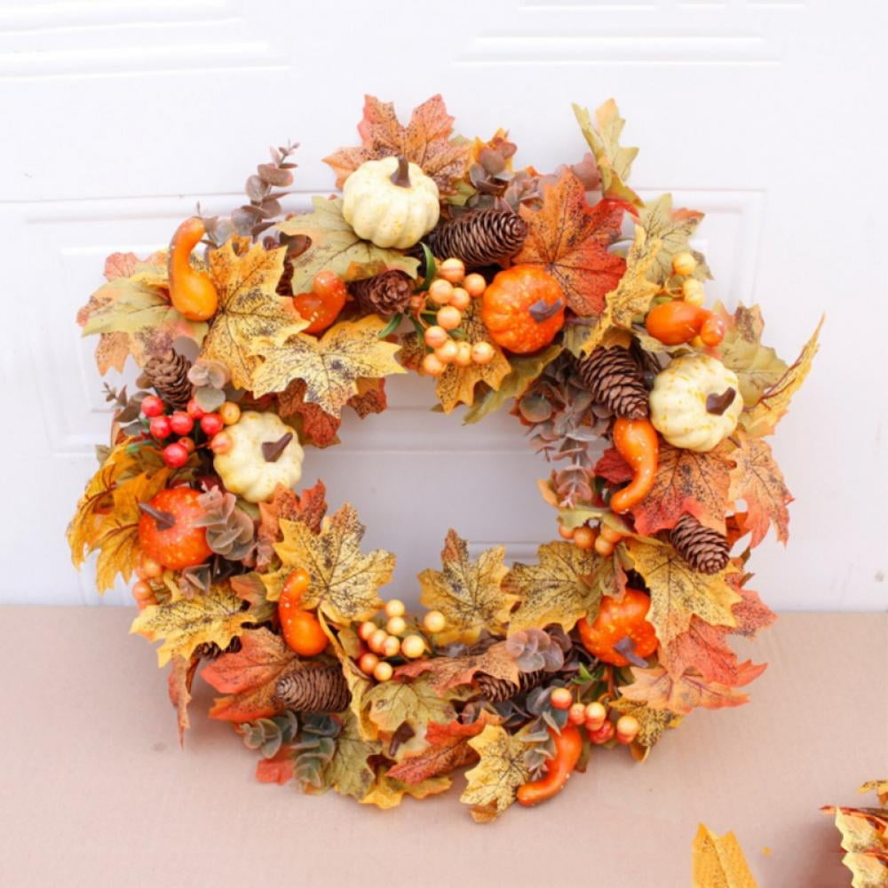 Gorgeous Maple Leaf and Berry Pinecone Harvest Wreath Thanksgiving Decorations Home Decor Artificial Fall Wreath for Front Door Halloween Christmas Wreaths with Pumpkins Fall Wreath 20 inch 