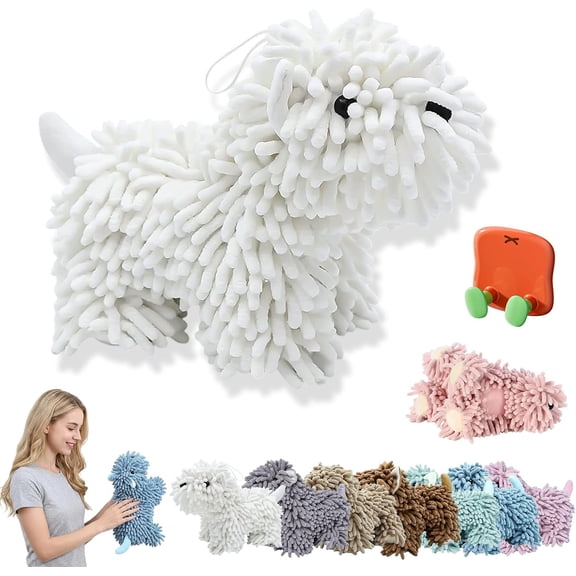 Cute Dog Chenille Hand Towel, Chenille Dog Towel, Puppy Shaped Hand Towels, Super Absorbent Fuzzy Ball Towels, Microfiber Puppy Hand Drying Puff for Pet Lovers Washstand Bathroom Kitchen Decor (A)