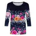 thumbnail image 4 of CYMMPU Summer Trendy Shirts 3/4 Sleeve Blouses for Women Dressy Casual Crew Neck Loose Fit Tunic Tops Floral Printed Spring Tops Lightweight Basic Tees Multicolor L, 4 of 5