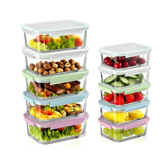 MerryNine 10pcs Glass Containers with Lids, 1040ml & 370ml Lunch Boxes, Kitchen Storage & Organisation, Dish with Lid, Meal Prep Containers Reusable, Fridge Organisers, Food Storage Containers