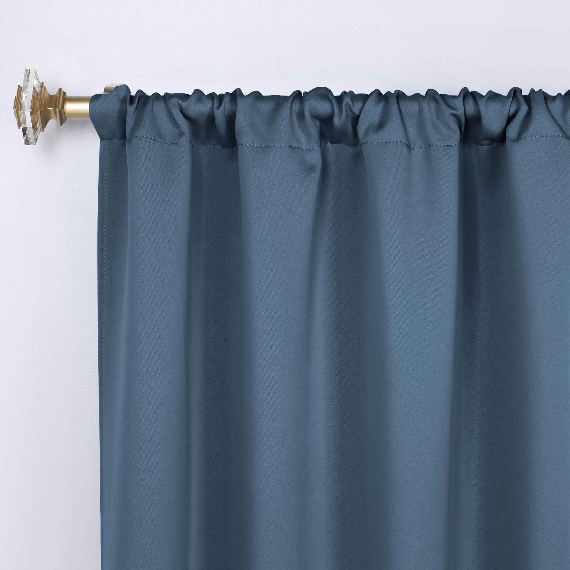 Superior Blackout Solid Light Filtering Rod pocket Curtain Panel Set, 26" x 84", Denim Blue