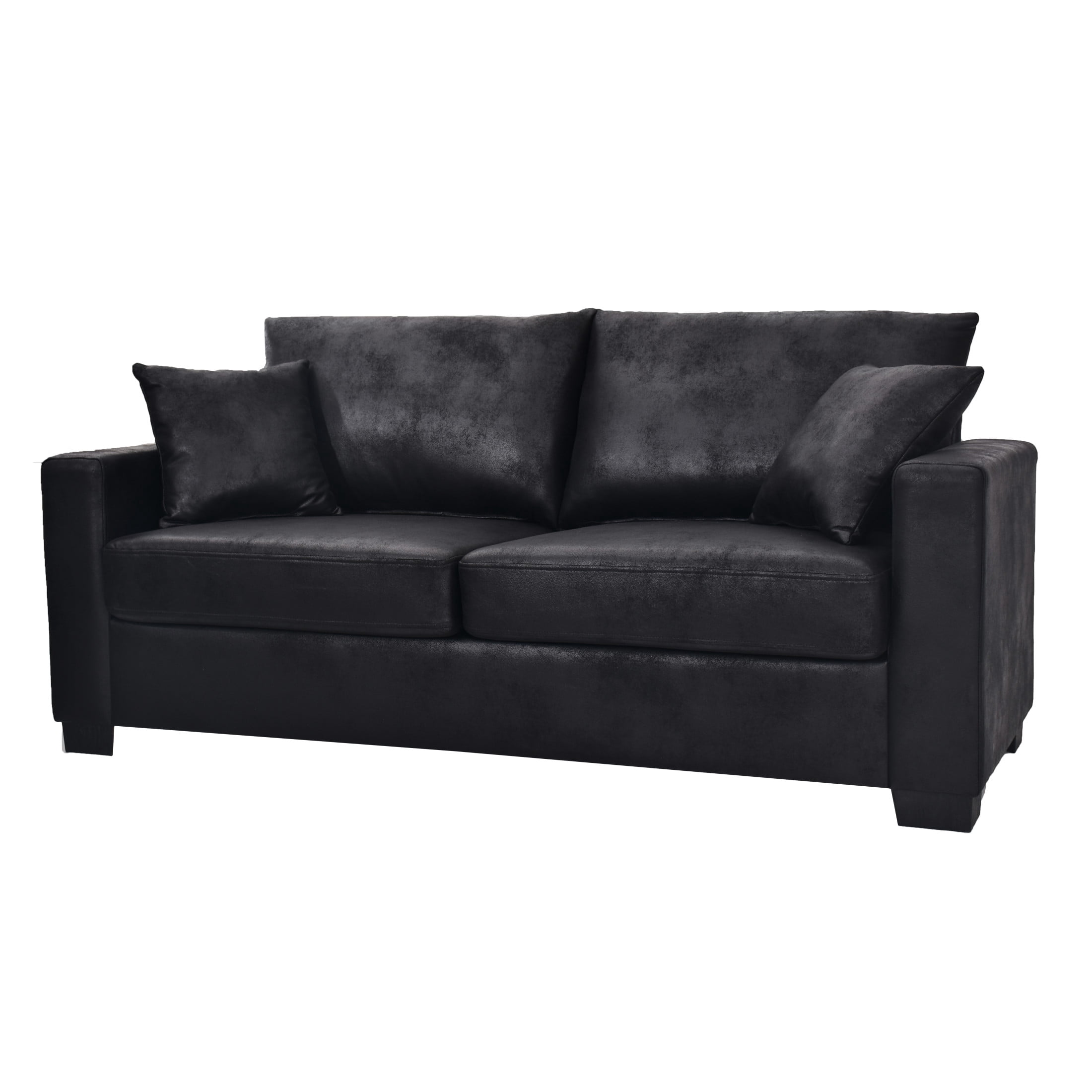 Noble House 69" Modern Loveseat, Foil Fabric Upholstered Sofa with 2 Throw Pillows, Black