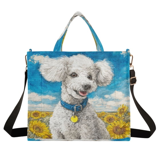 Wobogo White Poodle Corduroy Tote Bag for Women Travel Crossbody Bag Purse Women Shoulder Bags Work Handbags Daily Commuter Bag 10.2×9inch