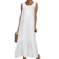thumbnail image 4 of KVMeteor Women Casual Cotton Linen Dress Plain Sleeveless Maxi Long Dress, 4 of 5