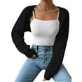thumbnail image 4 of Wassery Women Knitted Cardigan Solid Color Long Sleeve Open Front Knitwear Shrug Sweaters Coat Autumn Winter Casual Loose Knit Jacket Outwear, 4 of 7